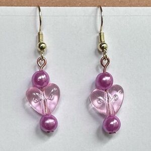 Pink heart earrings handmade dangle
